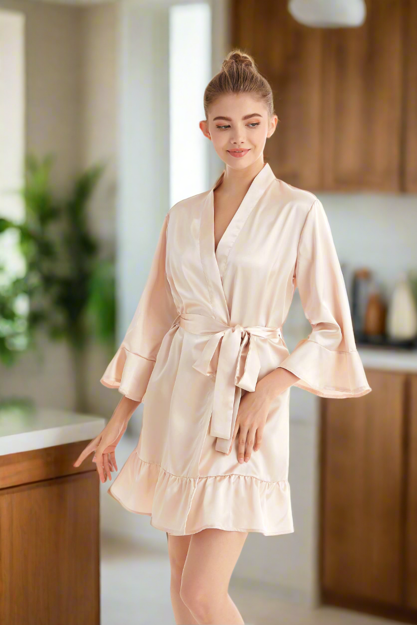 Cute Ruffled Robe Ruffled Robe - Champagne – Bride To Be NZ